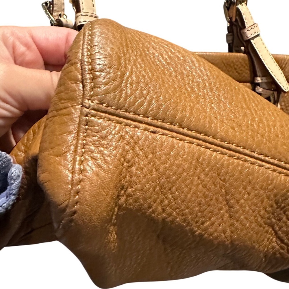 Michael Kors Bedford Brown‎ Pebbled Leather Tote Bag Gold Hardware MK Logo - Picture 6 of 7